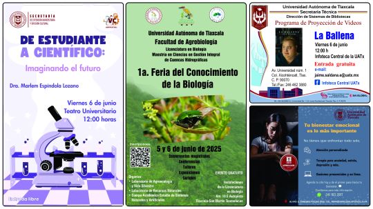Cartelera de la Universidad Autónoma de Tlaxcala al miércoles 4 de junio de 2025
