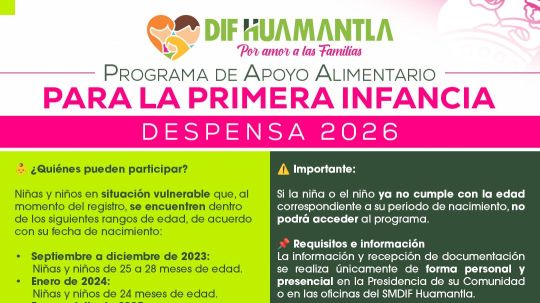 Invita Ayuntamiento de Huamantla al Programa de Apoyo Alimentario para la Primera Infancia