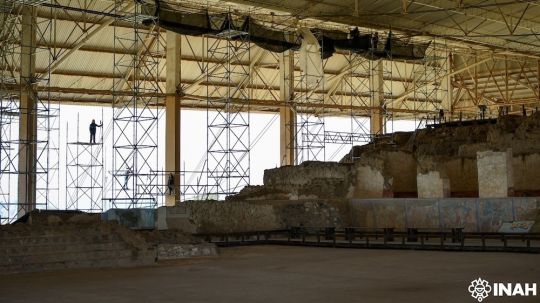 INAH concluye trabajos de mantenimiento general en la cubierta del gran basamento de Cacaxtla