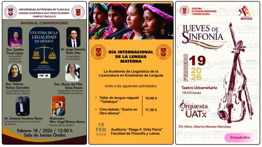Cartelera de la Universidad Autónoma de Tlaxcala al miércoles 18 de febrero de 2026
