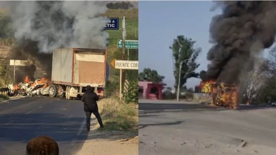 Reportan bloqueos carreteros y quema de vehículos en zonas de Jalisco y Michoacán
