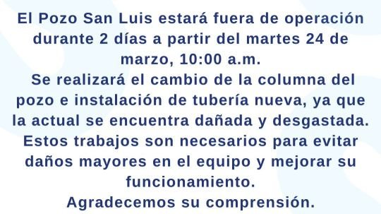 CAPAMH anuncia corte de agua en Huamantla por trabajos de mantenimiento en Pozo San Luis