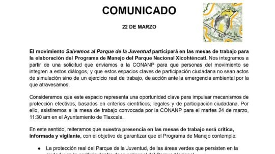 División interna en grupo de Salvemos al Parque; una facción rechaza pronunciamiento previo del colectivo