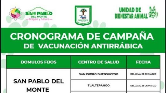 En marcha campaña de vacunación antirrábica en San Pablo del Monte