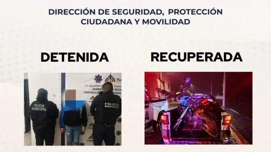 Recupera policía municipal de Tlaxcala motocicleta con reporte de robo y detiene a una mujer en El Sabinal