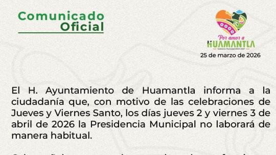 Huamantla cierra oficinas municipales jueves y viernes santo; habrá guardias de seguridad
