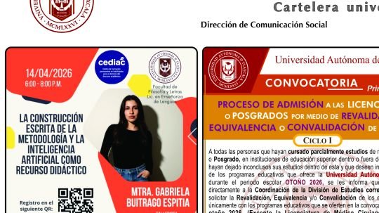 Cartelera de la Universidad Autónoma de Tlaxcala al lunes 13 de abril de 2026