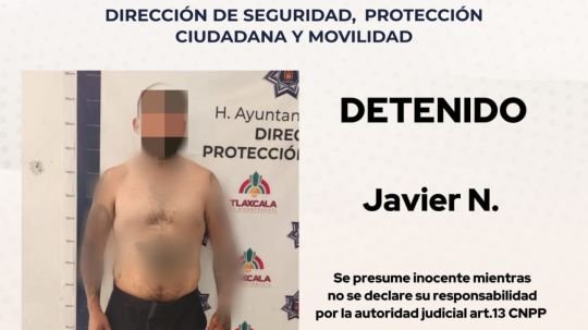Policía municipal de Tlaxcala asegura a masculino por consumo y posesión de presuntas sustancias ilícitas