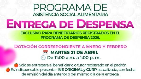 SMDIF Huamantla convoca a beneficiarios a la entrega de despensas correspondiente a enero-febrero 2026