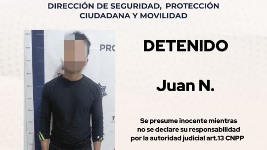 Policía municipal de Tlaxcala detiene a masculino por alteración del orden público y con orden de aprehensión