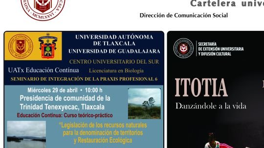 Cartelera de la Universidad Autónoma de Tlaxcala al miércoles 29 de abril de 2026