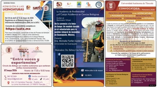 Cartelera de la Universidad Autónoma de Tlaxcala al lunes 4 de mayo de 2026