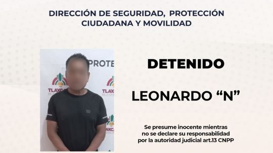 Policía municipal de Tlaxcala detiene a un hombre por alterar el orden público en San Hipólito Chimalpa