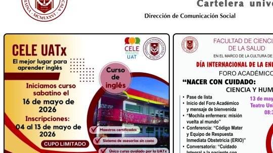 Cartelera de la Universidad Autónoma de Tlaxcala al miércoles 13 de mayo