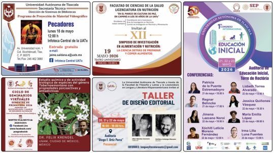 Cartelera de la Universidad Autónoma de Tlaxcala al lunes 18 de mayo de 2026