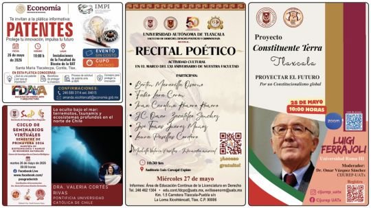 Cartelera de la Universidad Autónoma de Tlaxcala al lunes 25 de mayo de 2026