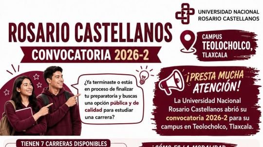 La Universidad Rosario Castellanos lanza convocatoria para siete licenciaturas en Teolocholco