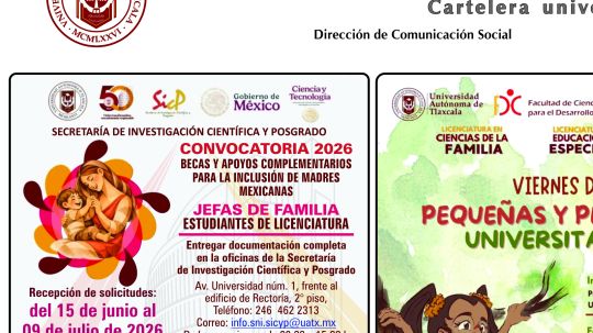 Cartelera de la Universidad Autónoma de Tlaxcala al viernes 26 de junio de 2026
