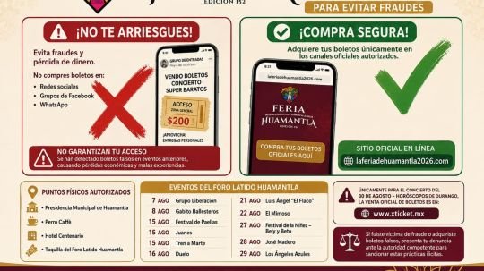 Huamantla exhorta a adquirir boletos únicamente en canales oficiales para evitar fraudes
