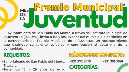 Convoca Ayuntamiento de SPM a participar en el Premio Municipal de la Juventud 2026