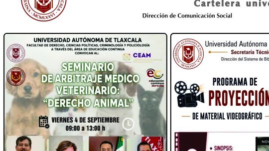 Cartelera de la Universidad Autónoma de Tlaxcala al viernes 4 de septiembre de 2026