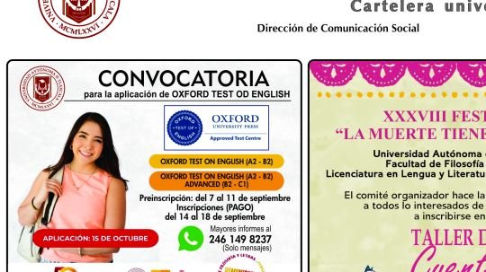Cartelera de la Universidad Autónoma de Tlaxcala al lunes 7 de septiembre de 2026