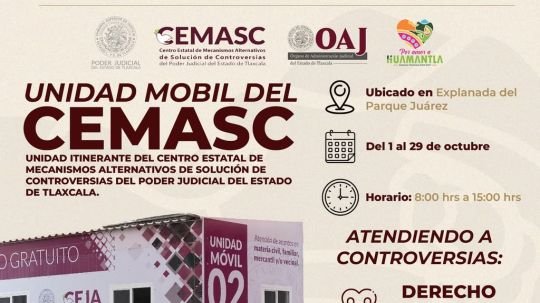 Unidad móvil de justicia alternativa brindará servicio gratuito en Huamantla