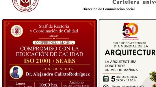 Cartelera de la Universidad Autónoma de Tlaxcala al lunes 5 de octubre de 2026