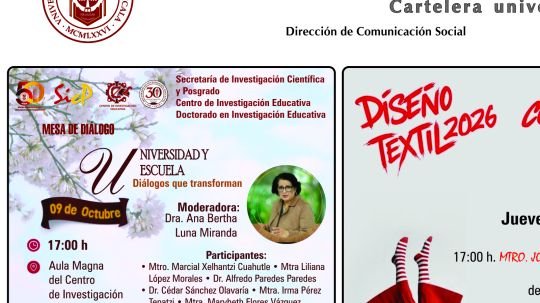 Cartelera de la Universidad Autónoma de Tlaxcala al jueves 8 de octubre