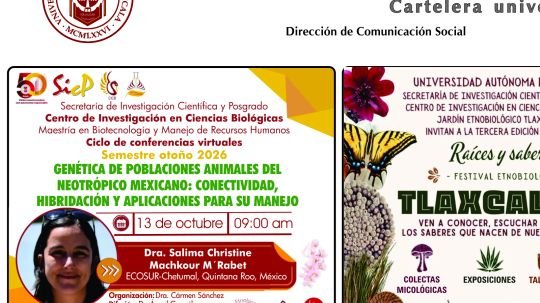 Cartelera de la Universidad Autónoma de Tlaxcala al martes 13 de octubre de 2026