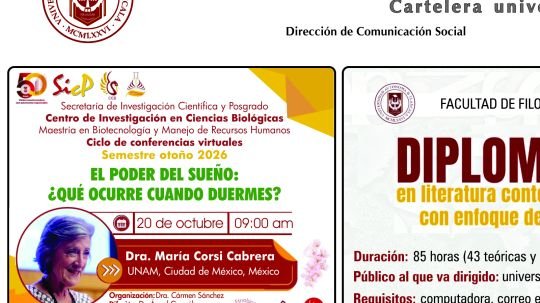 Cartelera de la Universidad Autónoma de Tlaxcala al martes 20 de octubre de 2026