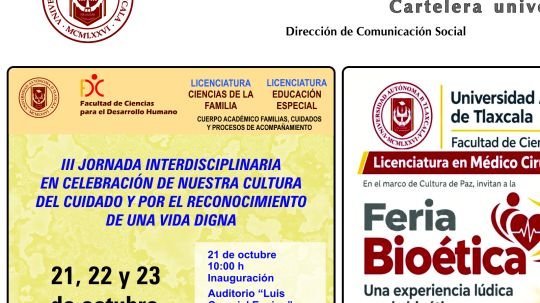 Cartelera de la Universidad Autónoma de Tlaxcala al miércoles 21 de octubre de 2026
