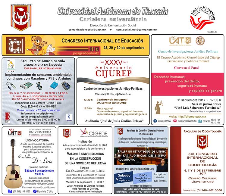 Cartelera de la Universidad Autónoma de Tlaxcala viernes 1 de septiembre de 2017