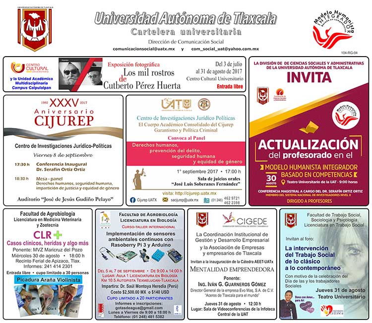 Cartelera de la Universidad Autónoma de Tlaxcala miércoles 30 de agosto de 2017